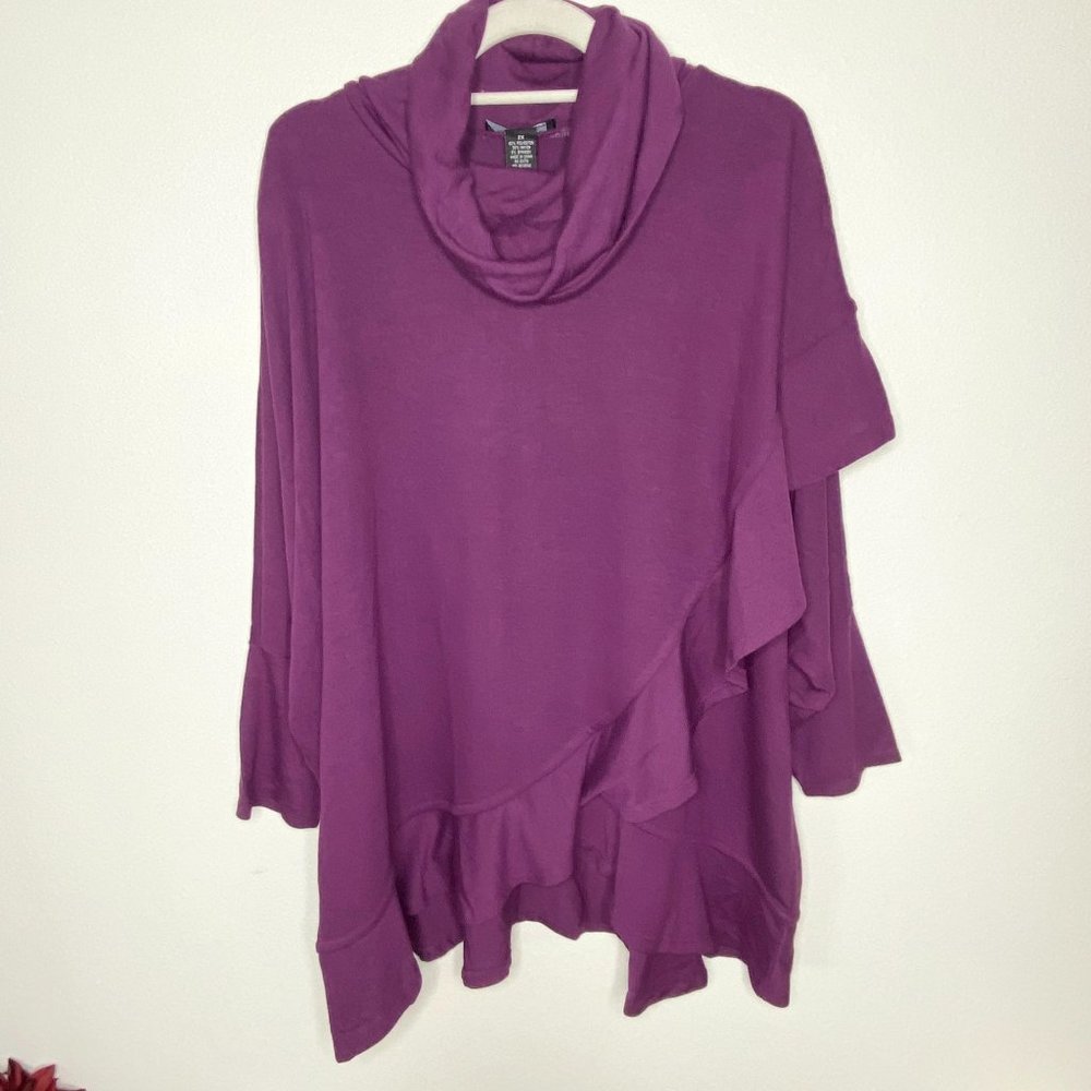 NEW Grace Purple Ruffle Mock Wrap Turtleneck Sweater Classic Fall Winter